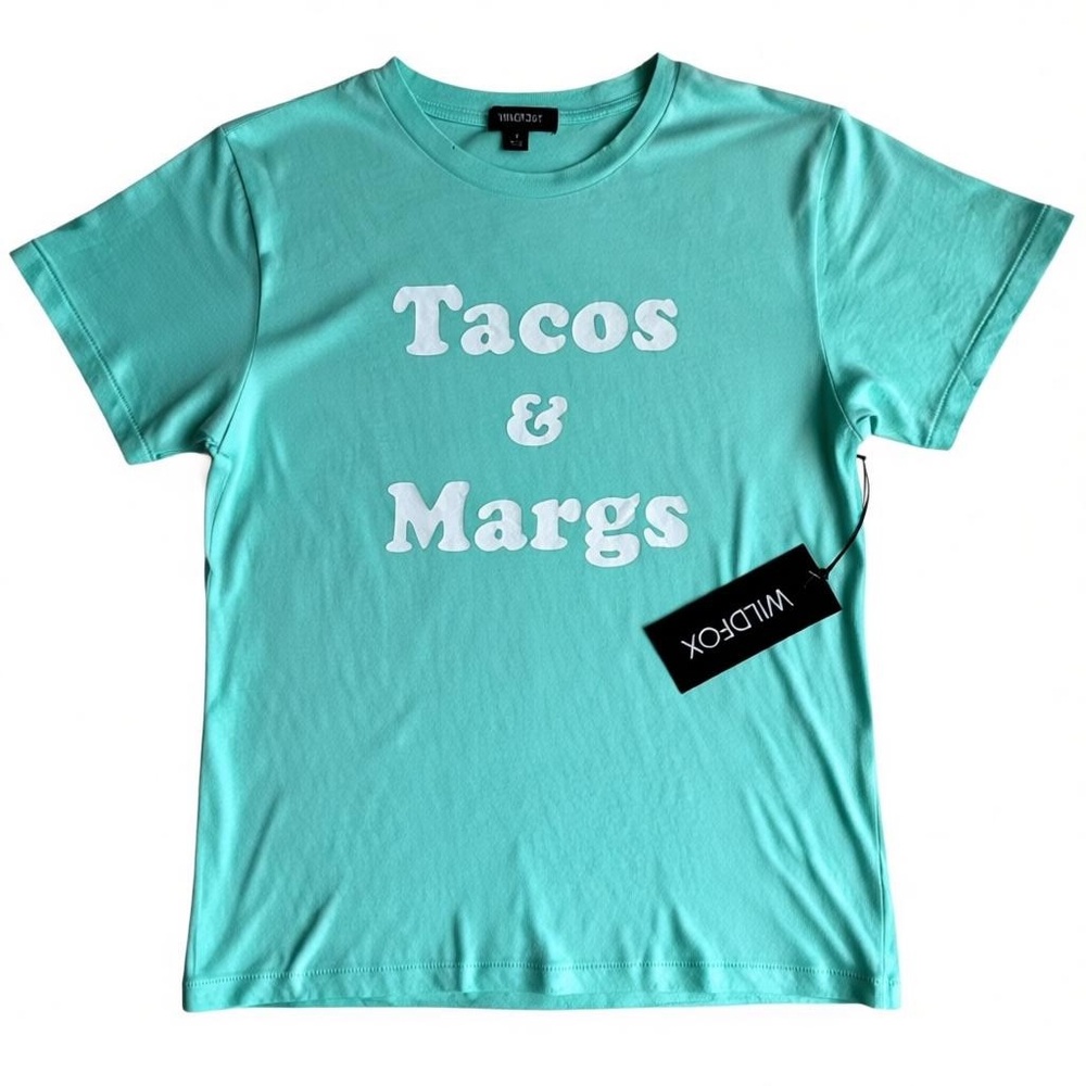 WildFox Women’s Size Small Tacos & Margs Graphic T Shirt Aqua NWT
